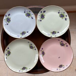 Vintage 50’s Leneige Porcelain Plates Violets Set of 4